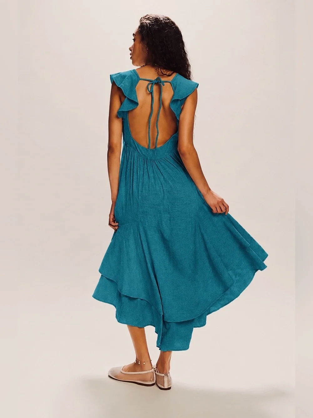 NWT FREE PEOPLE Aquamarine Maxi Dress | Tropic Teal MSRP $98 Size L - Picture 3 of 10